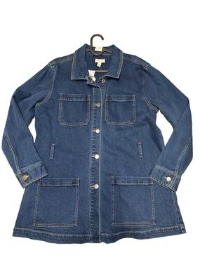 NWT $70 long Denim Utility Jacket - Dark Blue